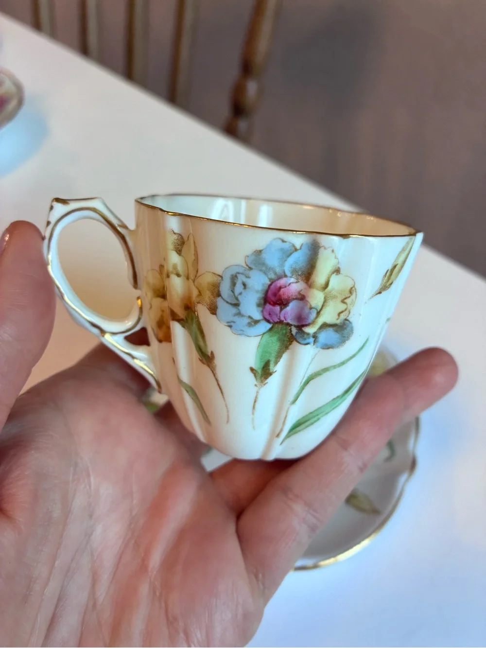Aynsley Floral Porcelain Teacup & Saucer with Gold Trim